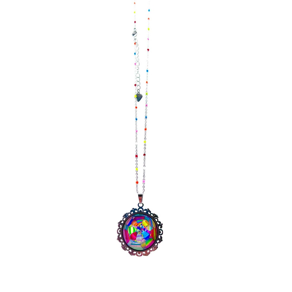 Patchwork Flower Fancy Rainbow Chain Necklace - image 2